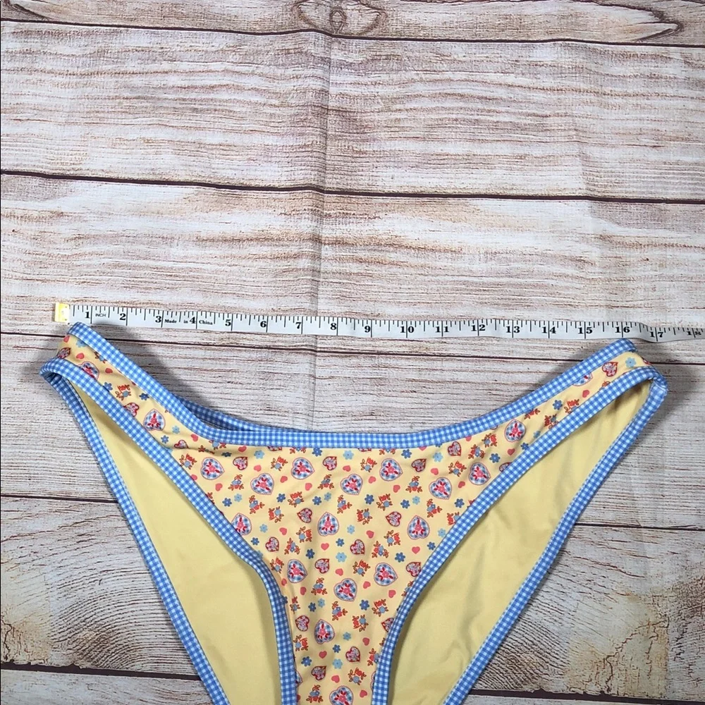 Frankie's Bikinis x PINK Yellow‎ Floral Bikini Bottom with Blue Gingham Trim
